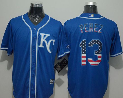 Royals #13 Salvador Perez Blue USA Flag Fashion Stitched MLB Jersey Royals #13 Salvador Perez Blue USA Flag Fashion Stitched MLB Jersey