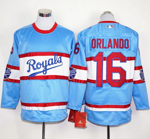 Royals #16 Paulo Orlando Light Blue Long Sleeve Stitched MLB Jersey Royals #16 Paulo Orlando Light Blue Long Sleeve Stitched MLB Jersey