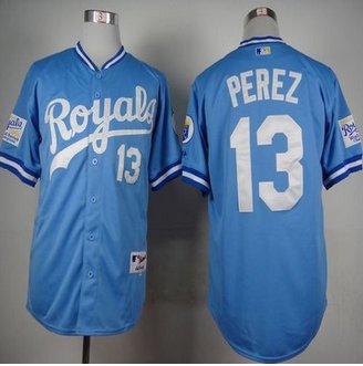 Kansas City Royals #13 Salvador Perez Light Blue 1985 Turn Back The Clock Stitched Baseball jersey Kansas City Royals #13 Salvador Perez Light Blue 1985 Turn Back The Clock Stitched Baseball jersey