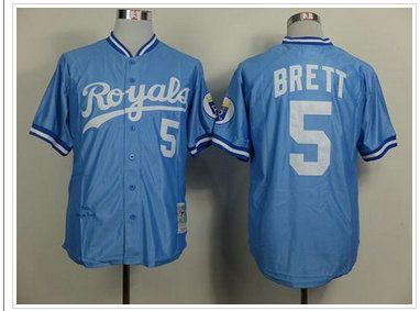 Kansas City Royals #5 George Brett Mitchell and Ness Light Blue Throwback Baseball Jersey Kansas City Royals #5 George Brett Mitchell and Ness Light Blue Throwback Baseball Jersey