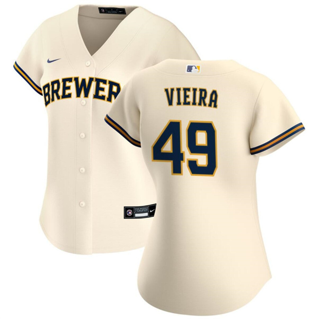 Women's Milwaukee Brewers #49 Thyago Vieira Cream Cool Base Stitched Jersey(Run Small) Women's Milwaukee Brewers #49 Thyago Vieira Cream Cool Base Stitched Jersey(Run Small)