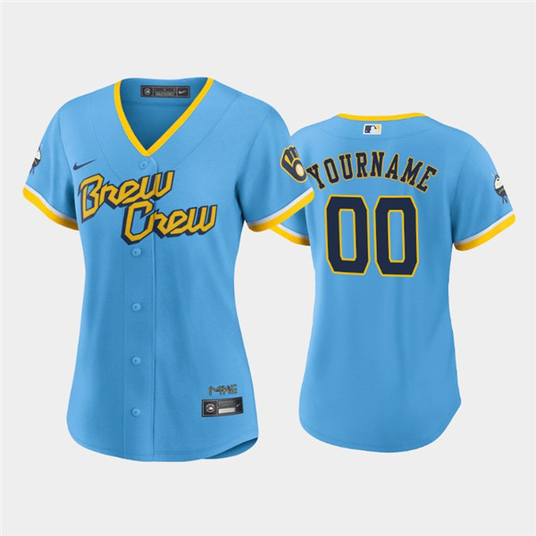 Women's Milwaukee Brewers Active Player Custom 2022 Powder Blue City Connect Cool Base Stitched Jersey(Run Small) Women's Milwaukee Brewers Active Player Custom 2022 Powder Blue City Connect Cool Base Stitched Jersey(Run Small)