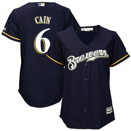 Brewers #6 Lorenzo Cain Navy Blue Alternate Women's Stitched MLB Jersey Brewers #6 Lorenzo Cain Navy Blue Alternate Women's Stitched MLB Jersey