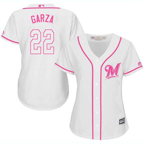 Brewers #22 Matt Garza White Pink Fashion Women's Stitched MLB Jersey Brewers #22 Matt Garza White Pink Fashion Women's Stitched MLB Jersey
