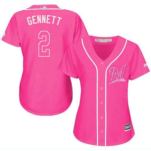 Brewers #2 Scooter Gennett Pink Fashion Women's Stitched MLB Jersey Brewers #2 Scooter Gennett Pink Fashion Women's Stitched MLB Jersey