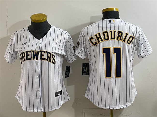 Women's Milwaukee Brewers #11 Jackson Chourio White Cool Base Stitched Jersey(Run Small)