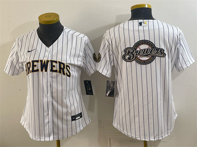Women's Milwaukee Brewers Team Big Logo White Cool Base Stitched Jersey(Run Small)