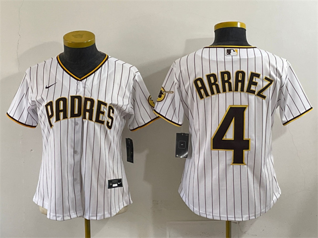 Women's San Diego Padres #4 Luis Arraez White Stitched Baseball Jersey(Run Small) Women's San Diego Padres #4 Luis Arraez White Stitched Baseball Jersey(Run Small)