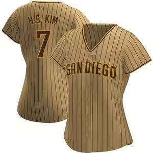 Women San Diego Padres #7 Ha Seong Kim White Stitched Brown1 Jersey Women San Diego Padres #7 Ha Seong Kim White Stitched Brown1 Jersey