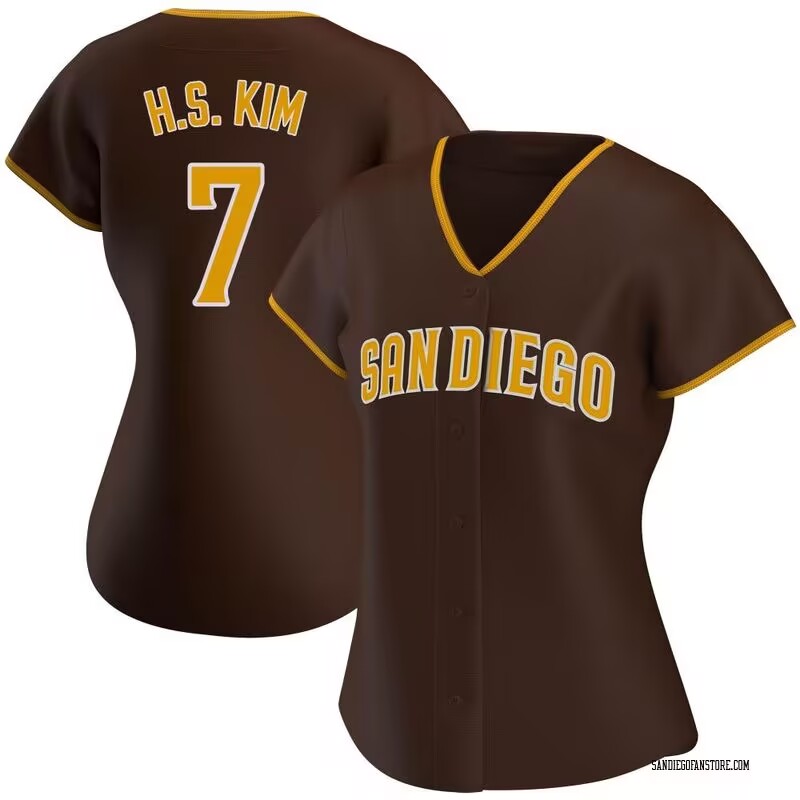 Women San Diego Padres #7 Ha Seong Kim White Stitched Brown Jersey Women San Diego Padres #7 Ha Seong Kim White Stitched Brown Jersey