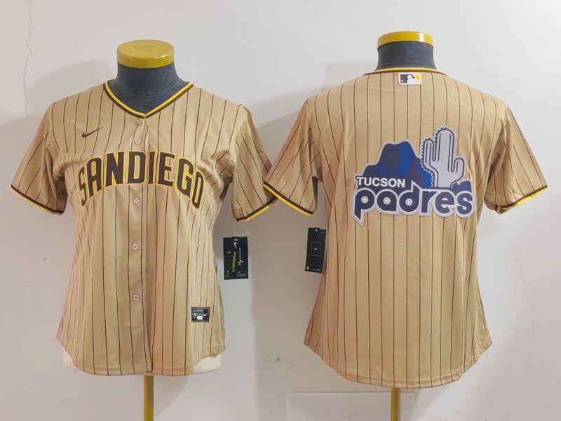 Women's San Diego Padres Tan Team Big Logo Stitched Baseball Jersey(Run Small) Women's San Diego Padres Tan Team Big Logo Stitched Baseball Jersey(Run Small)