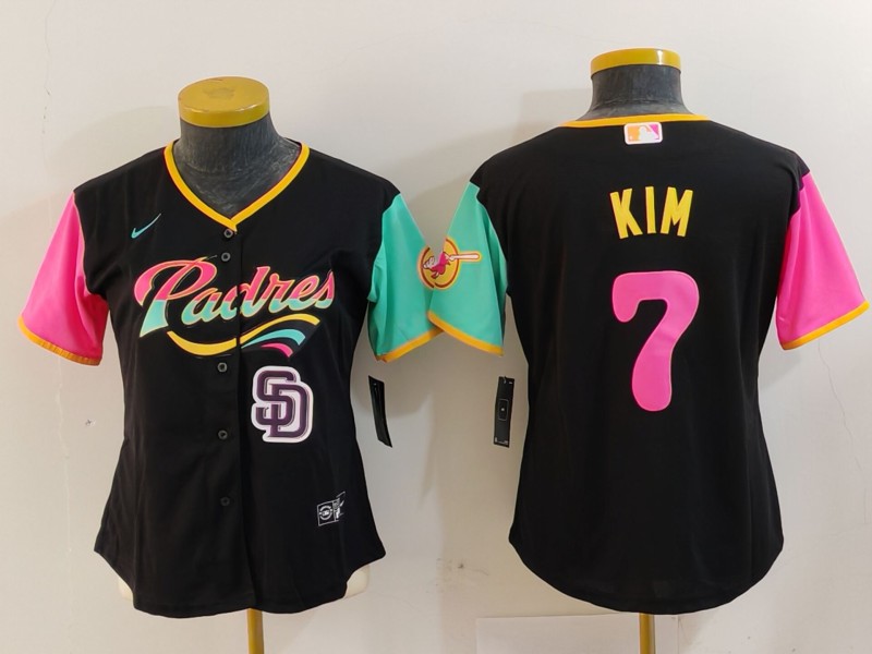 Women's San Diego Padres #7 Ha Seong Kim Black City Connect Stitched Baseball Jersey(Run Small) 3 Women's San Diego Padres #7 Ha Seong Kim Black City Connect Stitched Baseball Jersey(Run Small) 3
