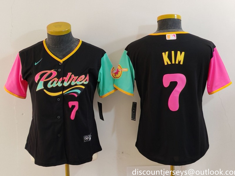 Women's San Diego Padres #7 Ha Seong Kim Black City Connect Stitched Baseball Jersey(Run Small) 2 Women's San Diego Padres #7 Ha Seong Kim Black City Connect Stitched Baseball Jersey(Run Small) 2