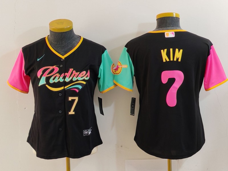 Women's San Diego Padres #7 Ha Seong Kim Black City Connect Stitched Baseball Jersey(Run Small) 1 Women's San Diego Padres #7 Ha Seong Kim Black City Connect Stitched Baseball Jersey(Run Small) 1