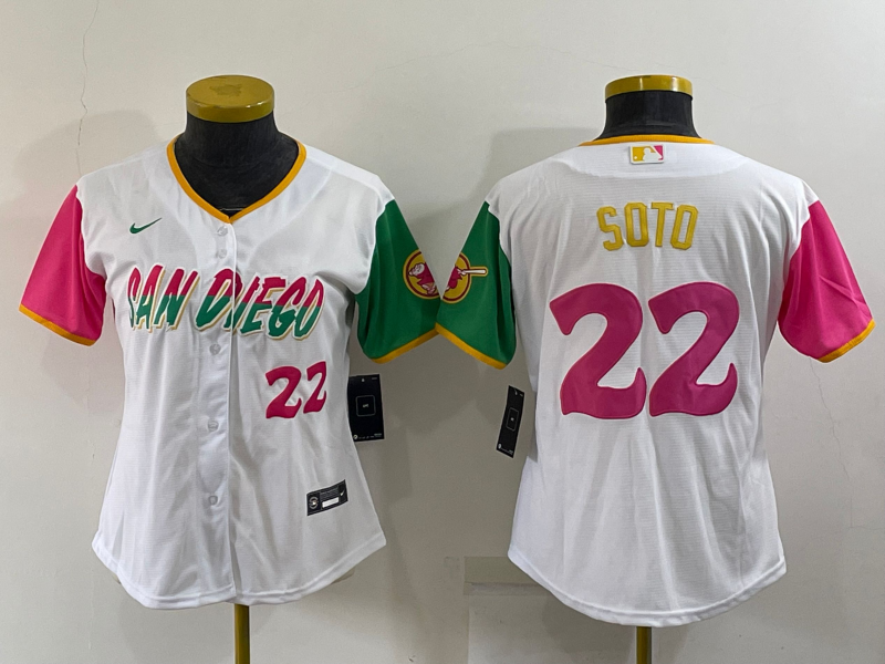 Women's San Diego Padres #22 Juan Soto 2022 White City Connect Cool Base Stitched Baseball Jersey(Run Small) Women's San Diego Padres #22 Juan Soto 2022 White City Connect Cool Base Stitched Baseball Jersey(Run Small)