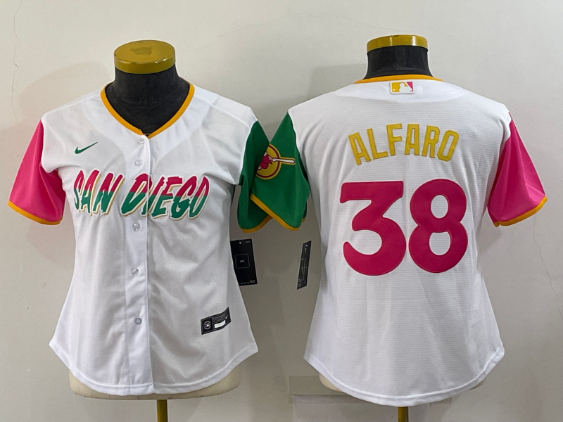 Women's San Diego Padres #38 Jorge Alfaro 2022 White City Connect Cool Base Stitched Baseball Jersey(Run Small) Women's San Diego Padres #38 Jorge Alfaro 2022 White City Connect Cool Base Stitched Baseball Jersey(Run Small)