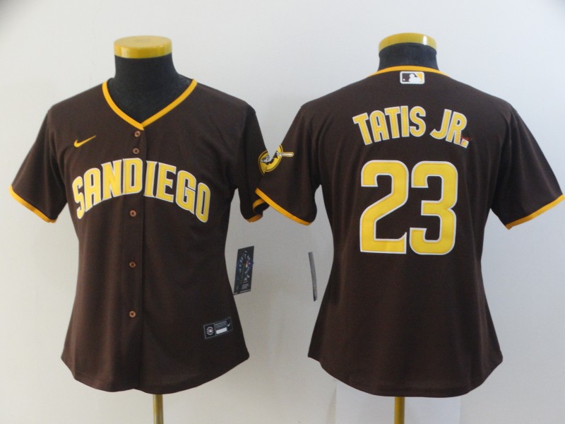 Women's Padres 23 Fernando Tatis Jr. Brown Nike Cool Base Jersey Women's Padres 23 Fernando Tatis Jr. Brown Nike Cool Base Jersey