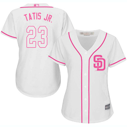 Padres #23 Fernando Tatis Jr. White Pink Fashion Women's Stitched Baseball Jersey Padres #23 Fernando Tatis Jr. White Pink Fashion Women's Stitched Baseball Jersey