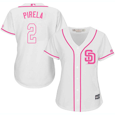 Padres #2 Jose Pirela White Pink Fashion Women's Stitched Baseball Jersey Padres #2 Jose Pirela White Pink Fashion Women's Stitched Baseball Jersey