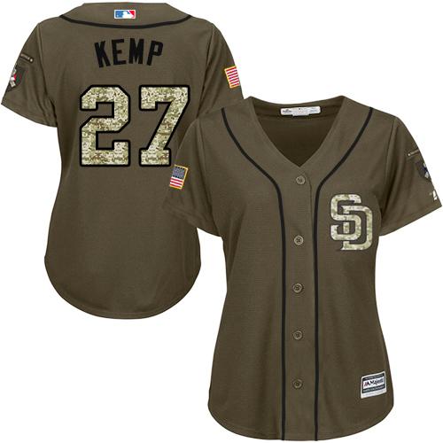 Padres #27 Matt Kemp Green Salute to Service Women's Stitched MLB Jersey Padres #27 Matt Kemp Green Salute to Service Women's Stitched MLB Jersey