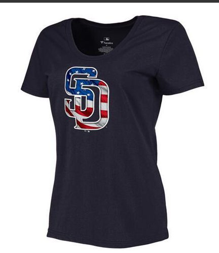 Women's San Diego Padres USA Flag Fashion T-Shirt Navy Blue Women's San Diego Padres USA Flag Fashion T-Shirt Navy Blue