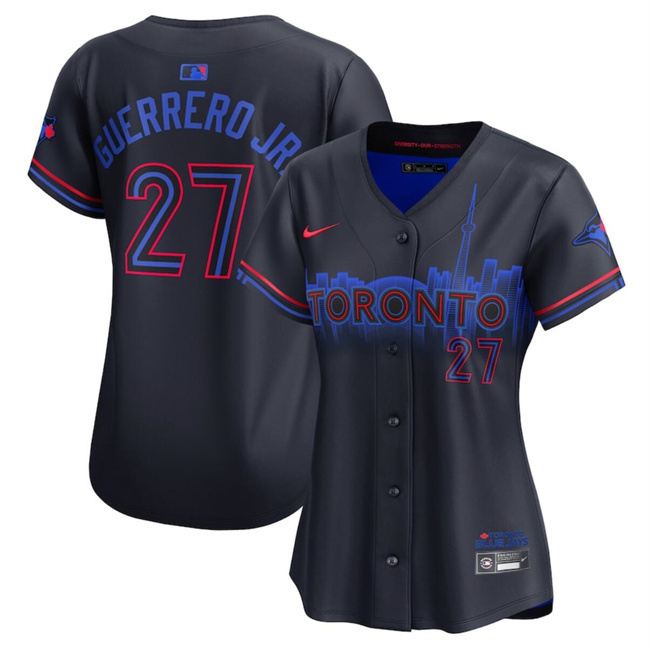 Women's Toronto Blue Jays #27 Vladimir Guerrero Jr. Black 2024 City Connect Limited Stitched Baseball Jersey(Run Small) Women's Toronto Blue Jays #27 Vladimir Guerrero Jr. Black 2024 City Connect Limited Stitched Baseball Jersey(Run Small)