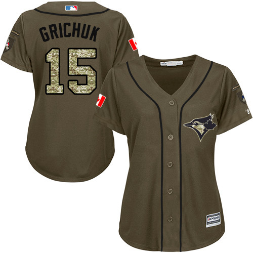 Blue Jays #15 Randal Grichuk Green Salute to Service Women's Stitched Baseball Jersey Blue Jays #15 Randal Grichuk Green Salute to Service Women's Stitched Baseball Jersey