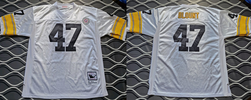 Men's Pittsburgh Steelers #47 Mel Blount White Throwback Stitched Football Jersey