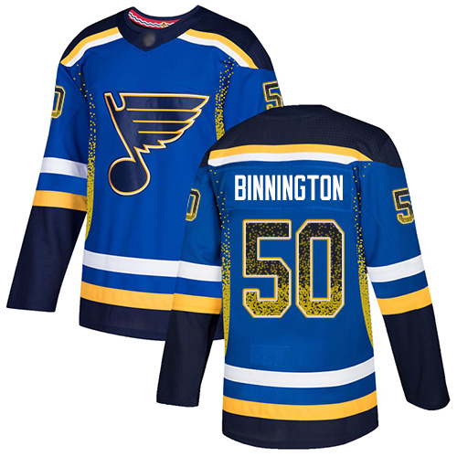 Blues #50 Jordan Binnington Blue Home Authentic Drift Fashion Stitched Hockey Jersey Blues #50 Jordan Binnington Blue Home Authentic Drift Fashion Stitched Hockey Jersey