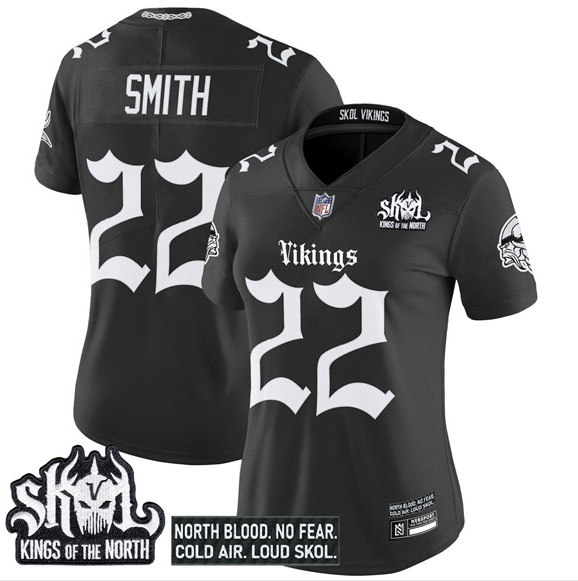 Women's Minnesota Vikings #22 Harrison Smith Black 2025 Kings of the North Patch Gothic Norseblood Edition Vapor Untouchable Limited Stitched Football Jersey(Run Small) Women's Minnesota Vikings #22 Harrison Smith Black 2025 Kings of the North Patch Gothic Norseblood Edition Vapor Untouchable Limited Stitched Football Jersey(Run Small)