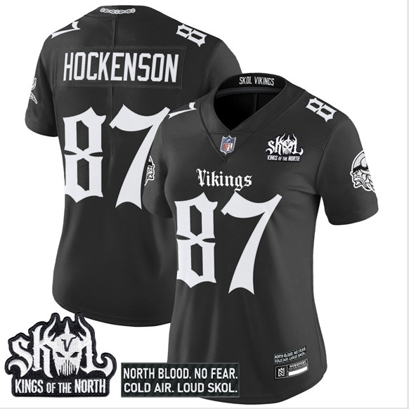 Women's Minnesota Vikings #87 T.J. Hockenson Black 2025 Kings of the North Patch Gothic Norseblood Edition Vapor Untouchable Limited Stitched Football Jersey(Run Small) Women's Minnesota Vikings #87 T.J. Hockenson Black 2025 Kings of the North Patch Gothic Norseblood Edition Vapor Untouchable Limited Stitched Football Jersey(Run Small)