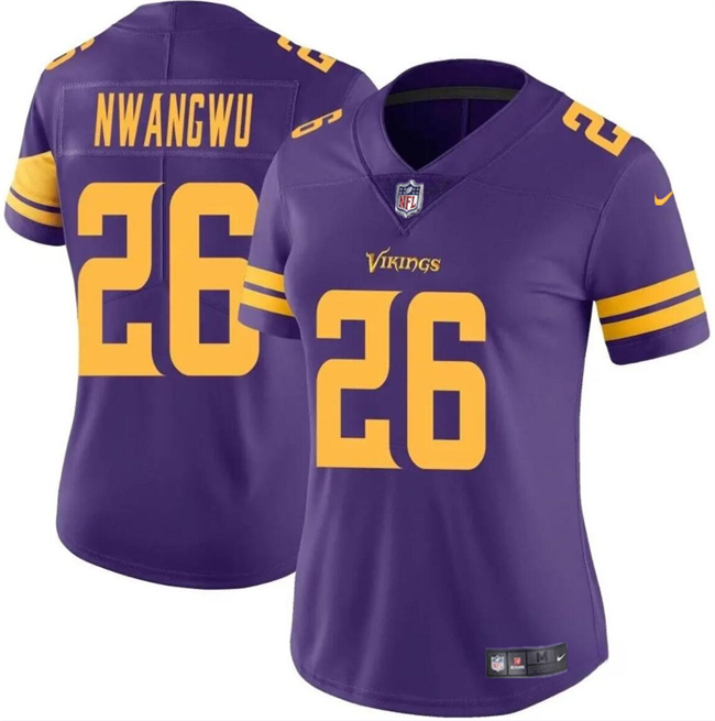 Women's Minnesota Vikings #26 Kene Nwangwu Purple Color Rush Limited Stitched Jersey(Run Small) Women's Minnesota Vikings #26 Kene Nwangwu Purple Color Rush Limited Stitched Jersey(Run Small)
