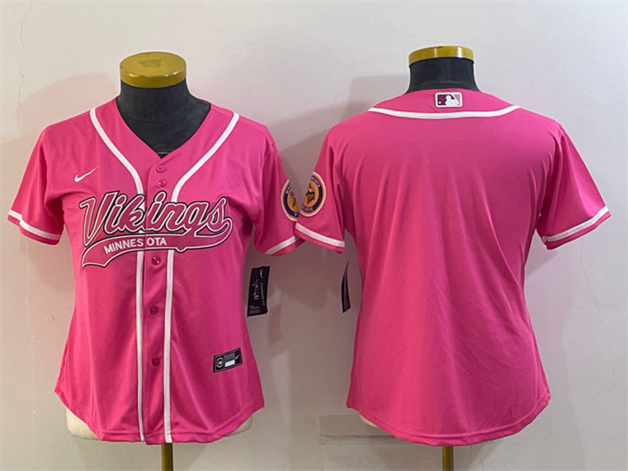 Women's Minnesota Vikings Blank Pink With Patch Cool Base Stitched Baseball Jersey(Run Small) Women's Minnesota Vikings Blank Pink With Patch Cool Base Stitched Baseball Jersey(Run Small)