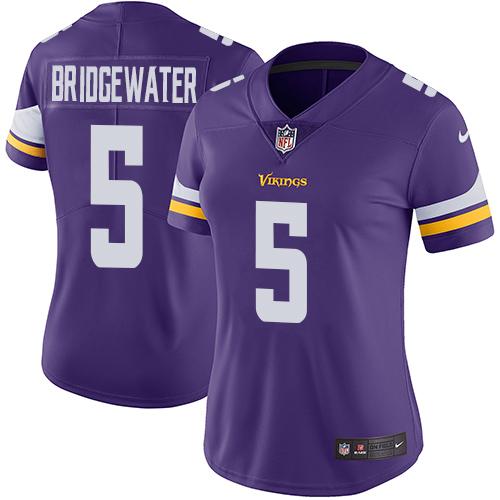 Nike Vikings #5 Teddy Bridgewater Purple Team Color Women's Stitched NFL Vapor Untouchable Limited Jersey Nike Vikings #5 Teddy Bridgewater Purple Team Color Women's Stitched NFL Vapor Untouchable Limited Jersey