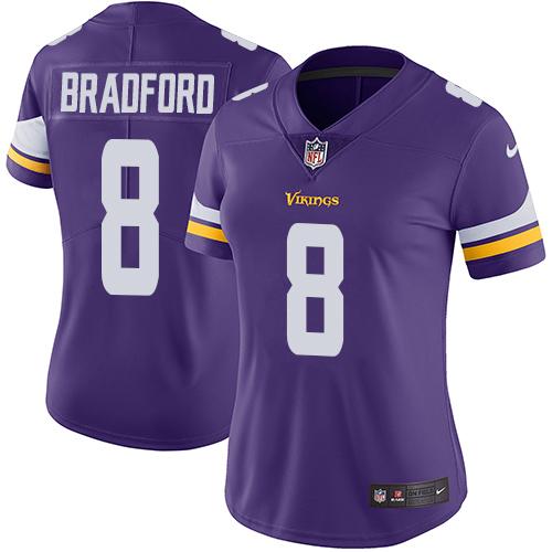 Nike Vikings #8 Sam Bradford Purple Team Color Women's Stitched NFL Vapor Untouchable Limited Jersey Nike Vikings #8 Sam Bradford Purple Team Color Women's Stitched NFL Vapor Untouchable Limited Jersey