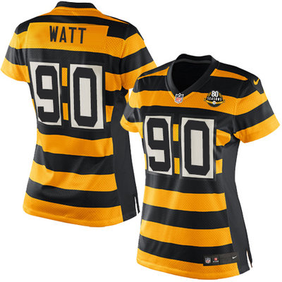 Nike Steelers #90 T. J. Watt Yellow Black Alternate Women's Stitched NFL Elite Jersey Nike Steelers #90 T. J. Watt Yellow Black Alternate Women's Stitched NFL Elite Jersey