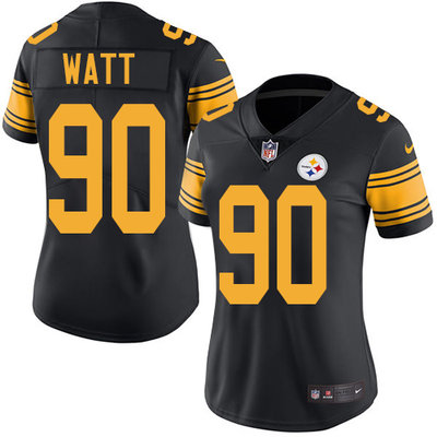 Nike Steelers #90 T. J. Watt Black Women's Stitched NFL Limited Rush Jersey Nike Steelers #90 T. J. Watt Black Women's Stitched NFL Limited Rush Jersey