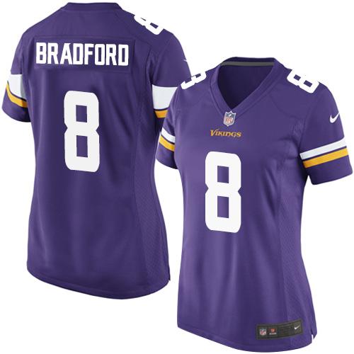 Nike Vikings #8 Sam Bradford Purple Team Color Women's Stitched NFL Elite Jersey Nike Vikings #8 Sam Bradford Purple Team Color Women's Stitched NFL Elite Jersey