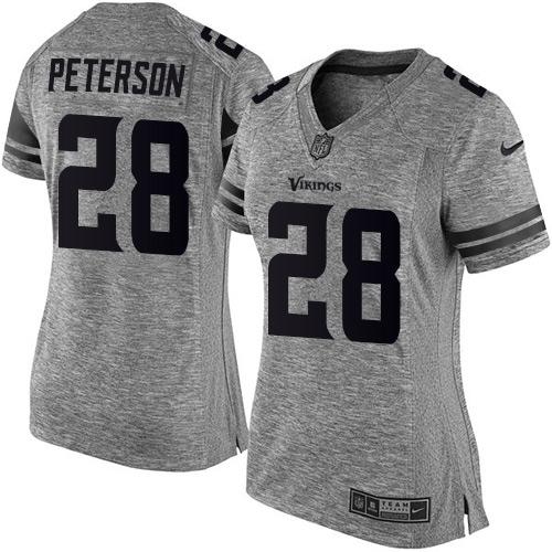 Nike Vikings #28 Adrian Peterson Gray Women's Stitched NFL Limited Gridiron Gray Jersey Nike Vikings #28 Adrian Peterson Gray Women's Stitched NFL Limited Gridiron Gray Jersey