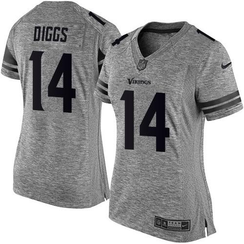Nike Vikings #14 Stefon Diggs Gray Women's Stitched NFL Limited Gridiron Gray Jersey Nike Vikings #14 Stefon Diggs Gray Women's Stitched NFL Limited Gridiron Gray Jersey