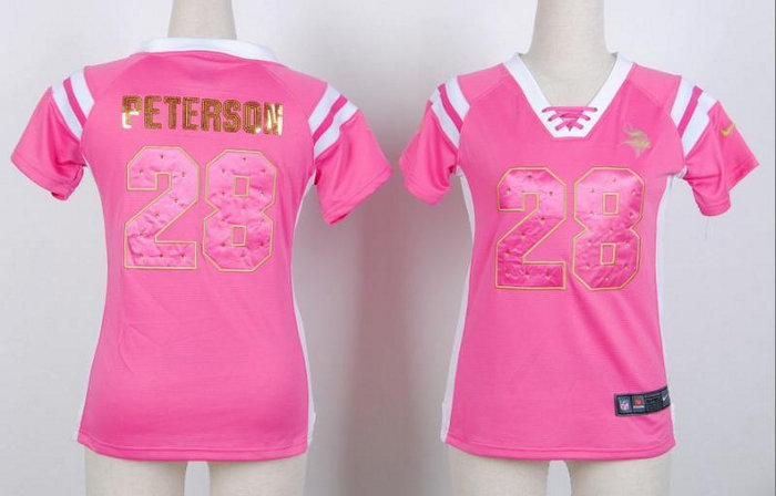 NEW Minnesota Vikings Adrian Peterson 28 Women Draft Him Shimmer V-Neck T-Shirt - Pink NEW Minnesota Vikings Adrian Peterson 28 Women Draft Him Shimmer V-Neck T-Shirt - Pink