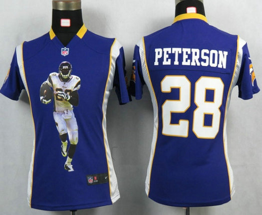 Womens Nike Minnesota Vikings 28 Adrian Peterson Purple Portrait Fashion Jersey Womens Nike Minnesota Vikings 28 Adrian Peterson Purple Portrait Fashion Jersey