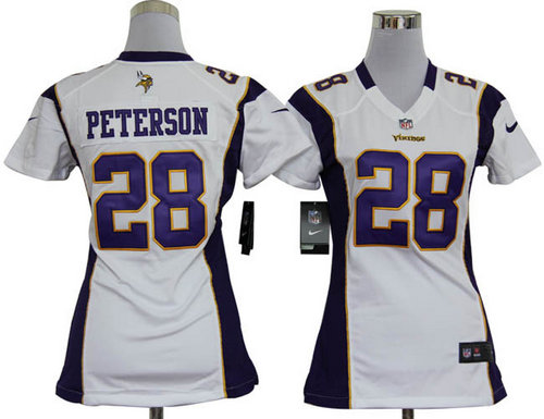 Women Nike Minnesota Vikings 28 Adrian Peterson White Jerseys