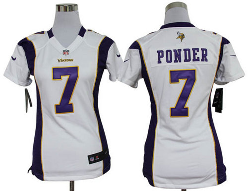 Women Nike Minnesota Vikings 7 Christian Ponder White Jerseys