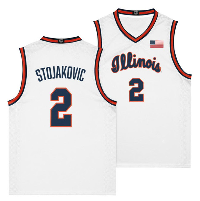 Men's Illinois Fighting Illini #2 Andrej Stojakovic White Stitched Basketball Jersey Men's Illinois Fighting Illini #2 Andrej Stojakovic White Stitched Basketball Jersey