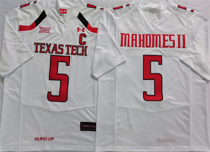 Texas Tech Red Raiders 5 Patrick Mahomes II White C Patch College Football Jersey_副本