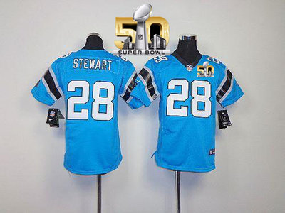 Nike Panthers #28 Jonathan Stewart Blue Alternate Super Bowl 50 Youth Stitched NFL Elite Jersey