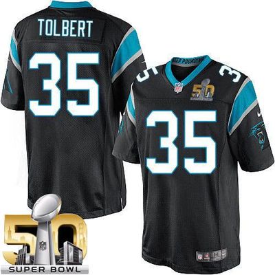 Nike Panthers #35 Mike Tolbert Black Team Color Super Bowl 50 Youth Stitched NFL Elite Jersey