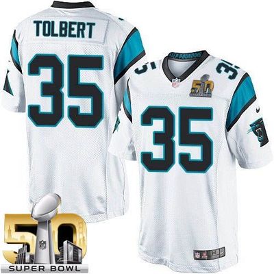 Nike Panthers #35 Mike Tolbert White Super Bowl 50 Youth Stitched NFL Elite Jersey