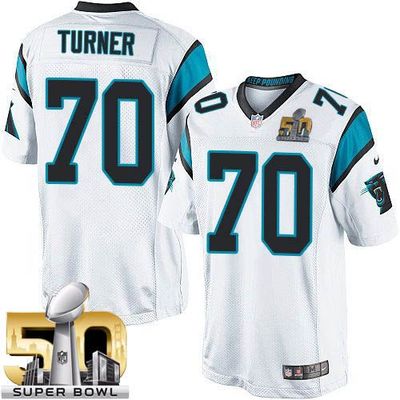 Nike Panthers #70 Trai Turner White Super Bowl 50 Youth Stitched NFL Elite Jersey